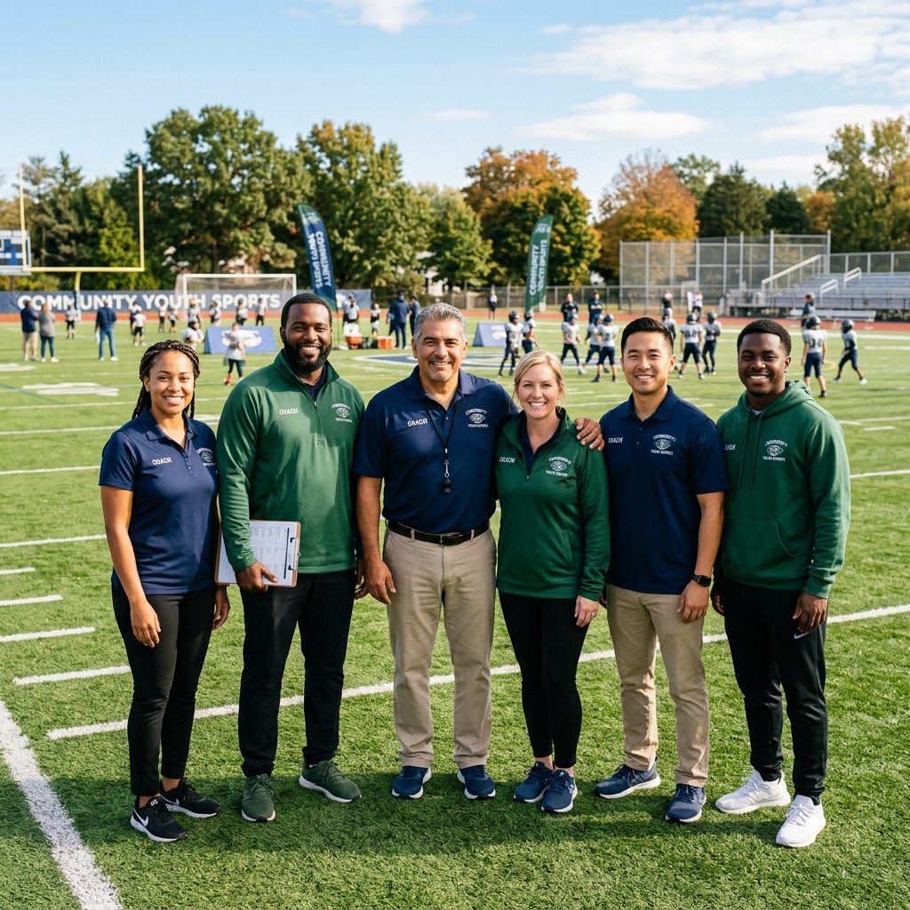 Youth sports coaching staff standing together
