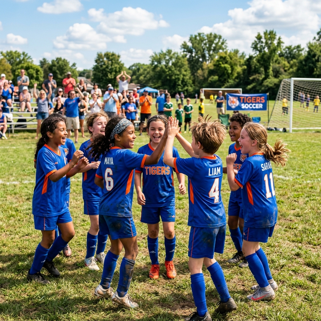 Kids high-fiving after a sports game