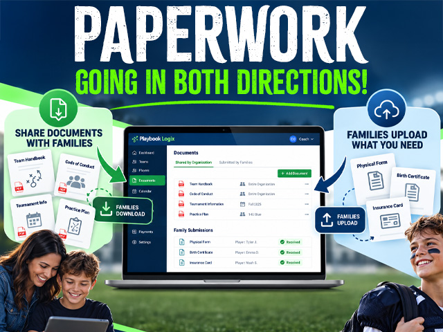 Organization documents shared with a team, and parent-uploaded player files