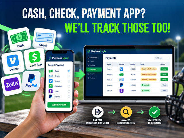 A coach verifying an offline payment a parent has recorded