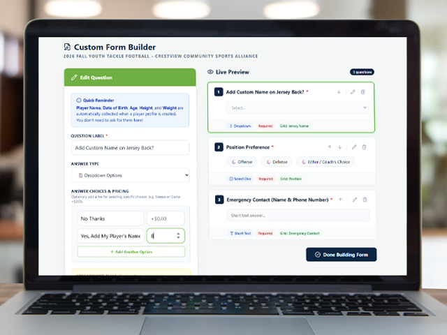 Building a custom registration form question by question