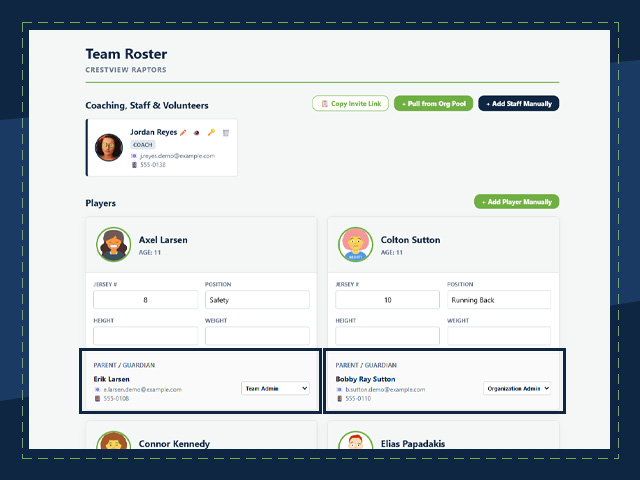 Setting individual staff permissions for a coach on a team